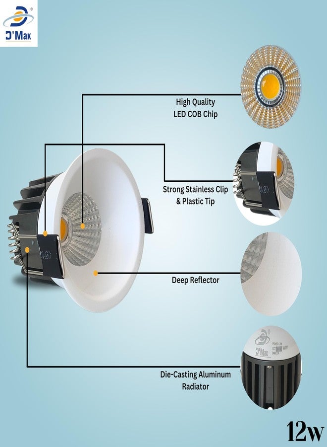 D'Mak 12W White Body LED Deep COB Light | Recessed LED Ceiling Light for Indoor Lighting (Natural White, Pack of 1) - Image 4